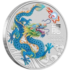 Fine Silver Coin 1/2oz Coloured Teal Dragon 2024