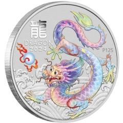 Fine Silver Coin 1/2oz Coloured White Dragon 2024