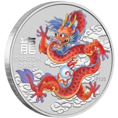 Fine Silver Coin 1/2oz Coloured Red Dragon 2024
