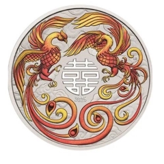Fine Silver Coin Myths & Legends Double Phoenix Coloured Red