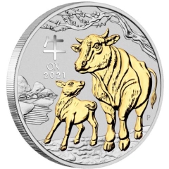 Fine Silver Coin Gilded Ox 20211oz Coin & Cert Only