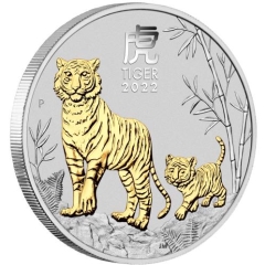 Fine Silver Coin Gilded Tiger 2022 1oz Coin & Cert Only